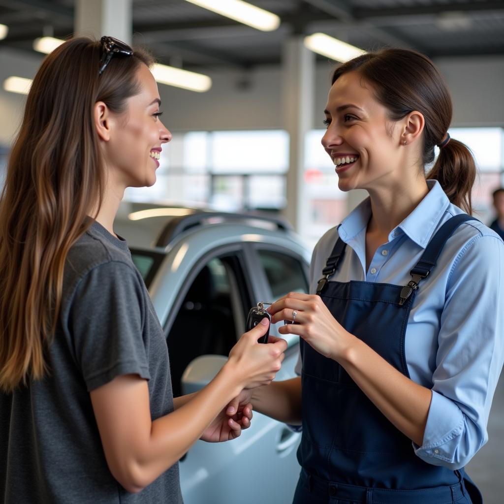 Satisfied Customer Receiving Car Keys at Alex Auto Services