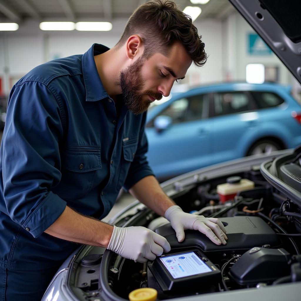 Alex Auto Services Technician Performing Engine Diagnostics