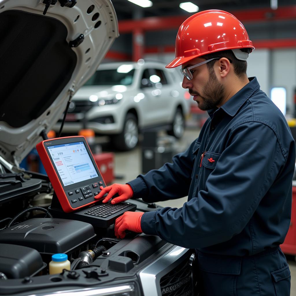 Alfinautos Auto Service Technician Diagnosing Car Issues