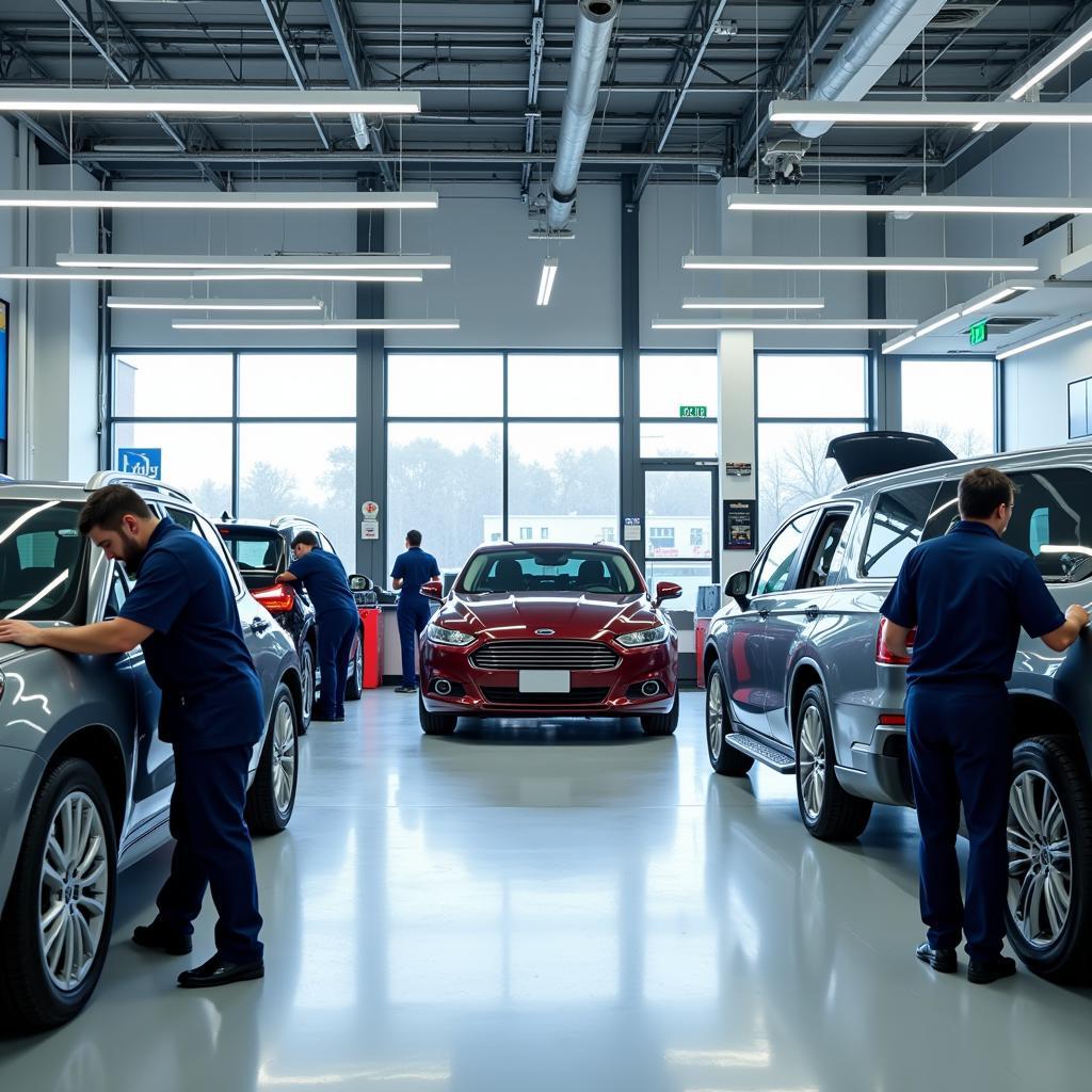 Modern All American Tire & Auto Service Center with Technicians Working