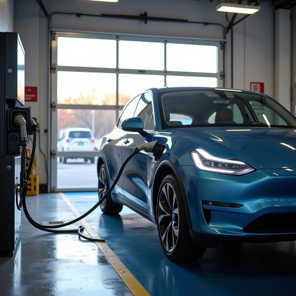 Electric Vehicle Charging at a Modern Auto Service Center