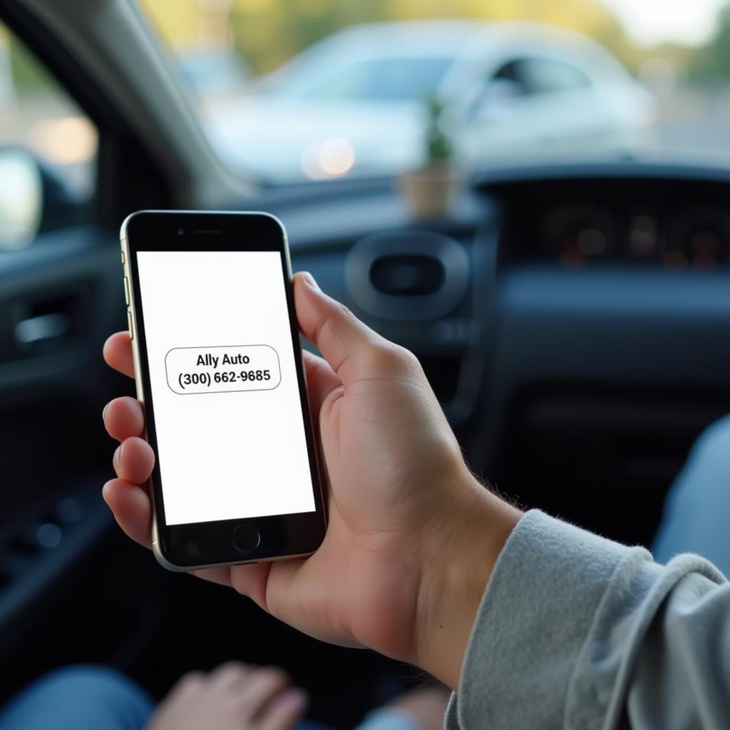 Ally Auto customer service phone number displayed on a smartphone