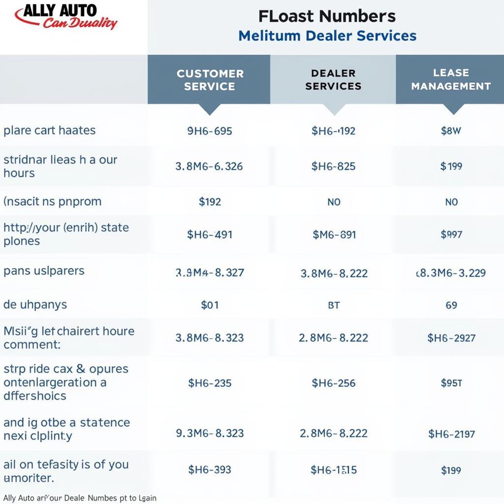 Ally Auto Dealer Services Phone Numbers Chart