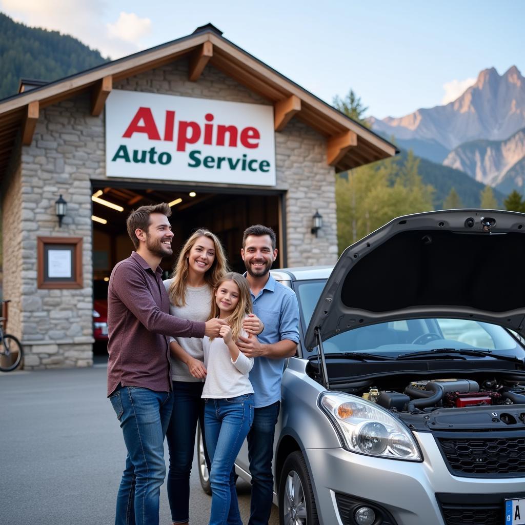 Family Getting Car Serviced at Alpine Auto Service Center