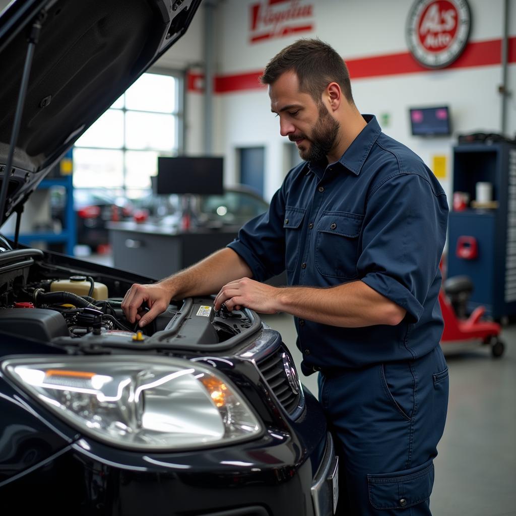 Mechanic working on a car at Al's Auto Service in Mexia, TX