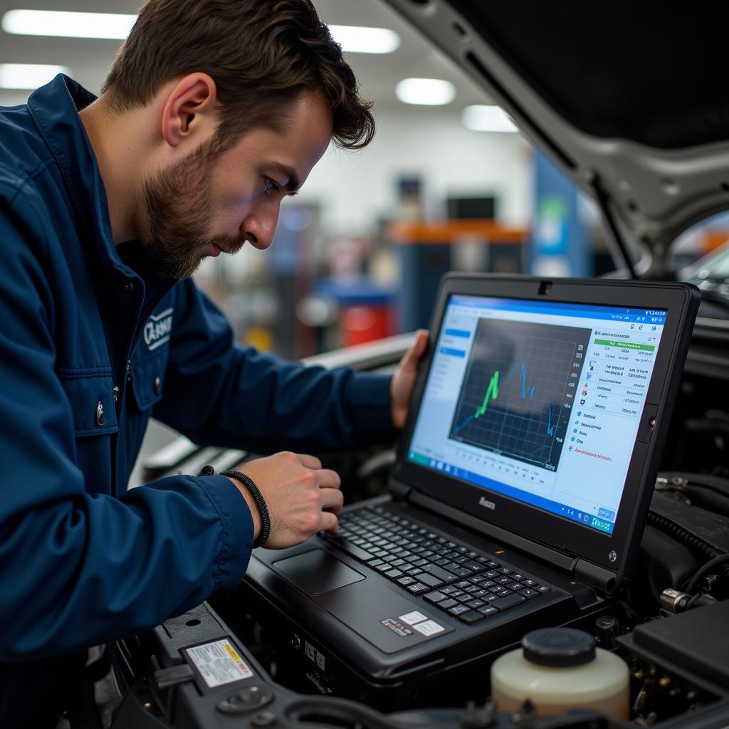 Mechanic Performing Engine Diagnostics at Al's