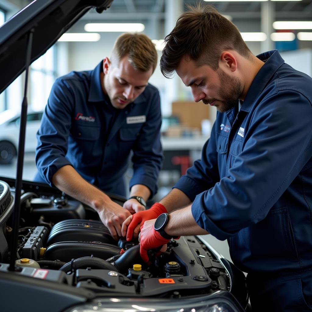 Amarz Auto Service Certified Technicians Working on a Car Engine