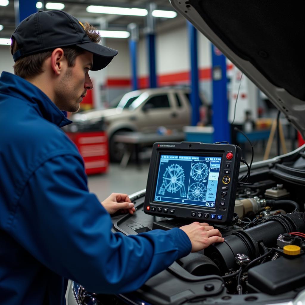 Amarz Auto Service Technician Performing Engine Diagnostics