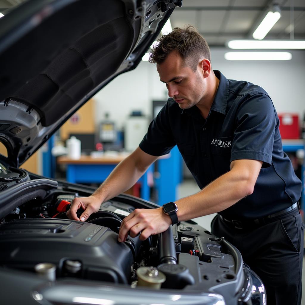 Mechanic Working on a Car at Amayak Auto Service New Westminster