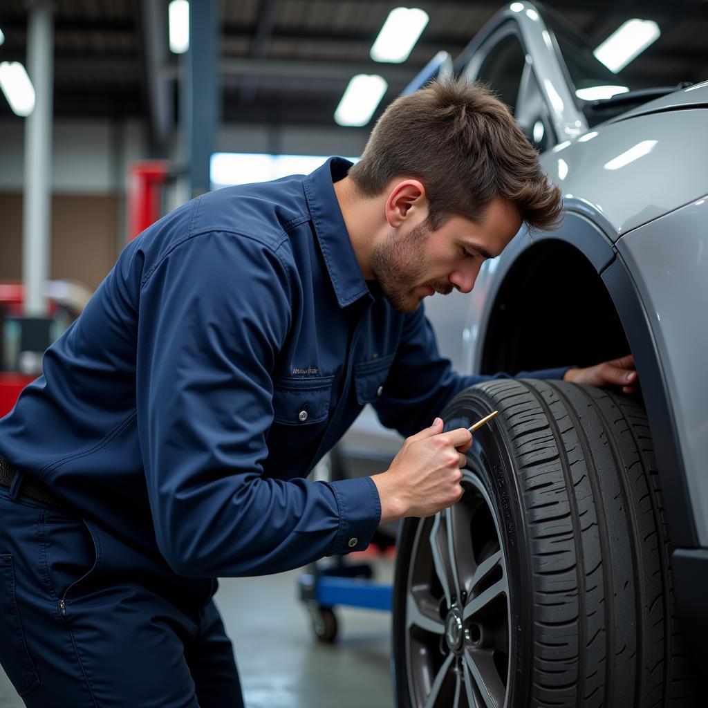 Experienced Auto Technician Performing Tire Service