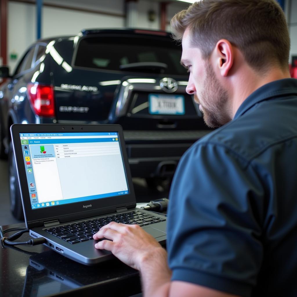 Advanced diagnostic equipment being used on a vehicle at Andy's Auto and Truck Service