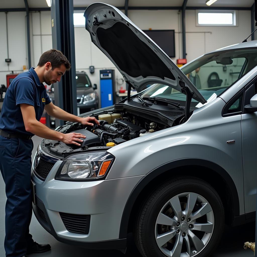 Mechanic Working on a Car at Ane Auto Service LLC