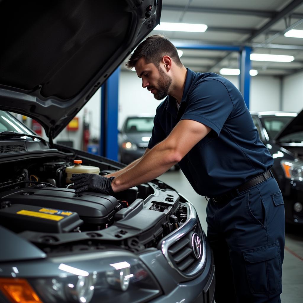 Mechanic Working on a Car at Angel Martinez Auto Service