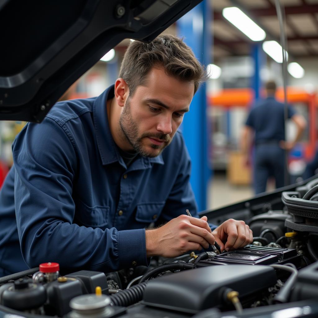 Anglers Auto Service technician working on a car