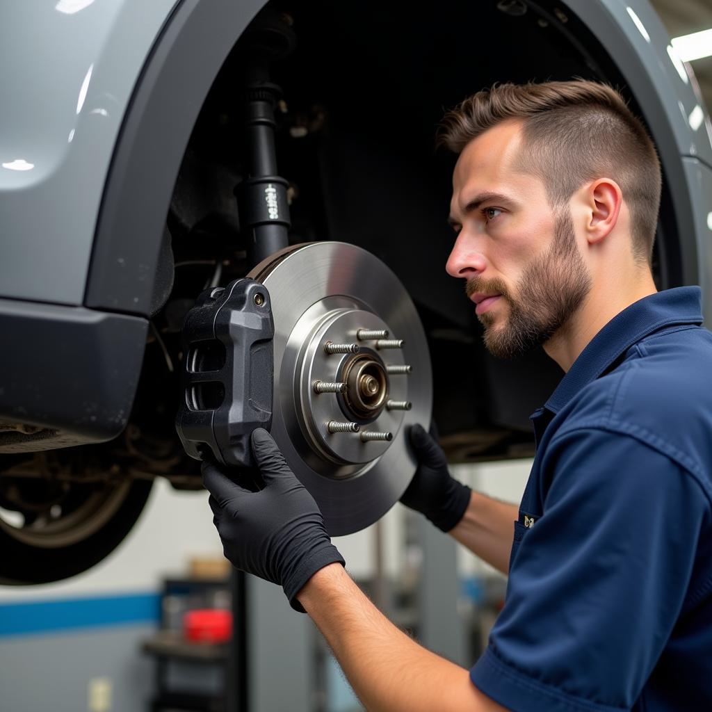 Mechanic Inspecting Brake System in Annapolis