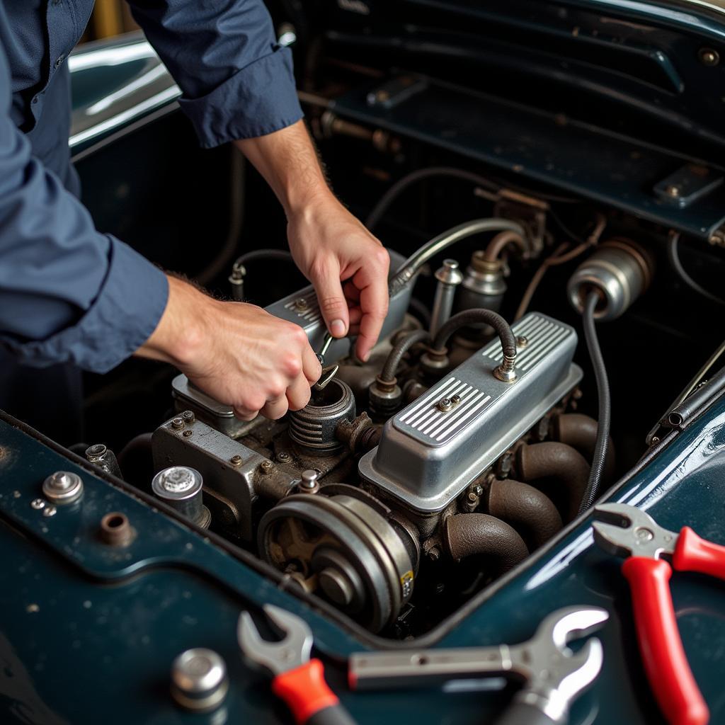 Antique Car Engine Restoration in Progress