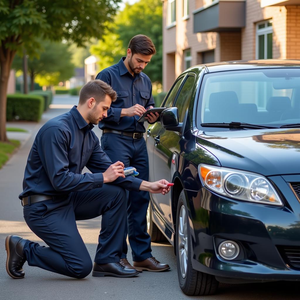 Mobile Mechanic Working on a Car in a Driveway