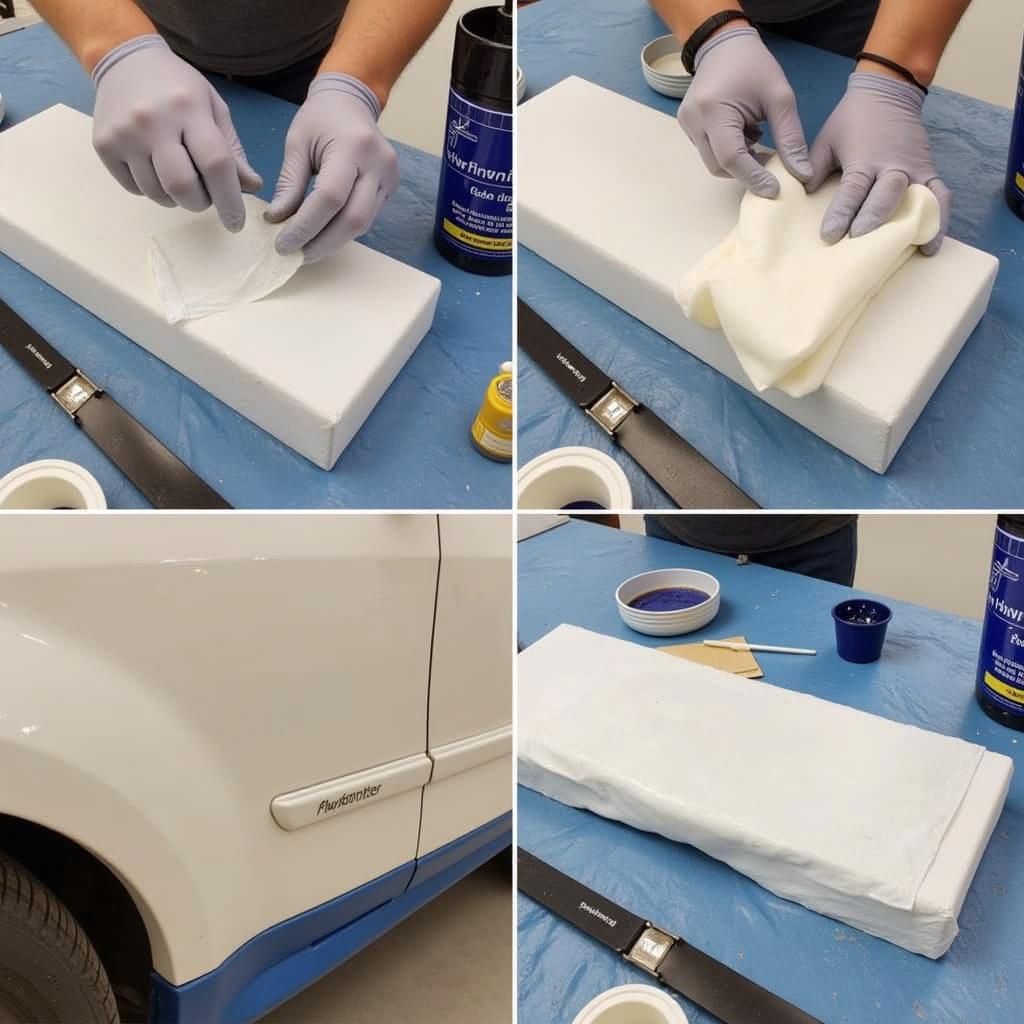 Applying Fiberglass Resin and Mat to Car Bumper