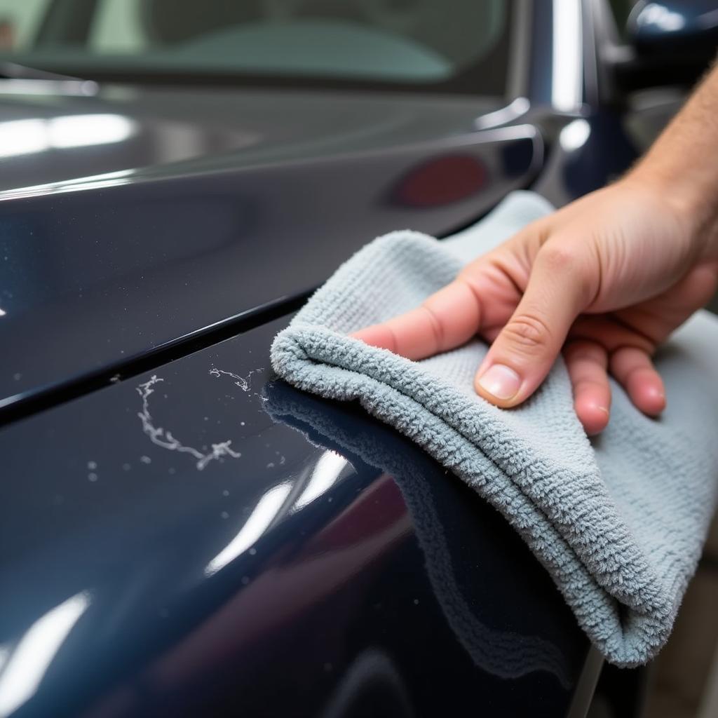 Applying Rubbing Compound to Car Scratch