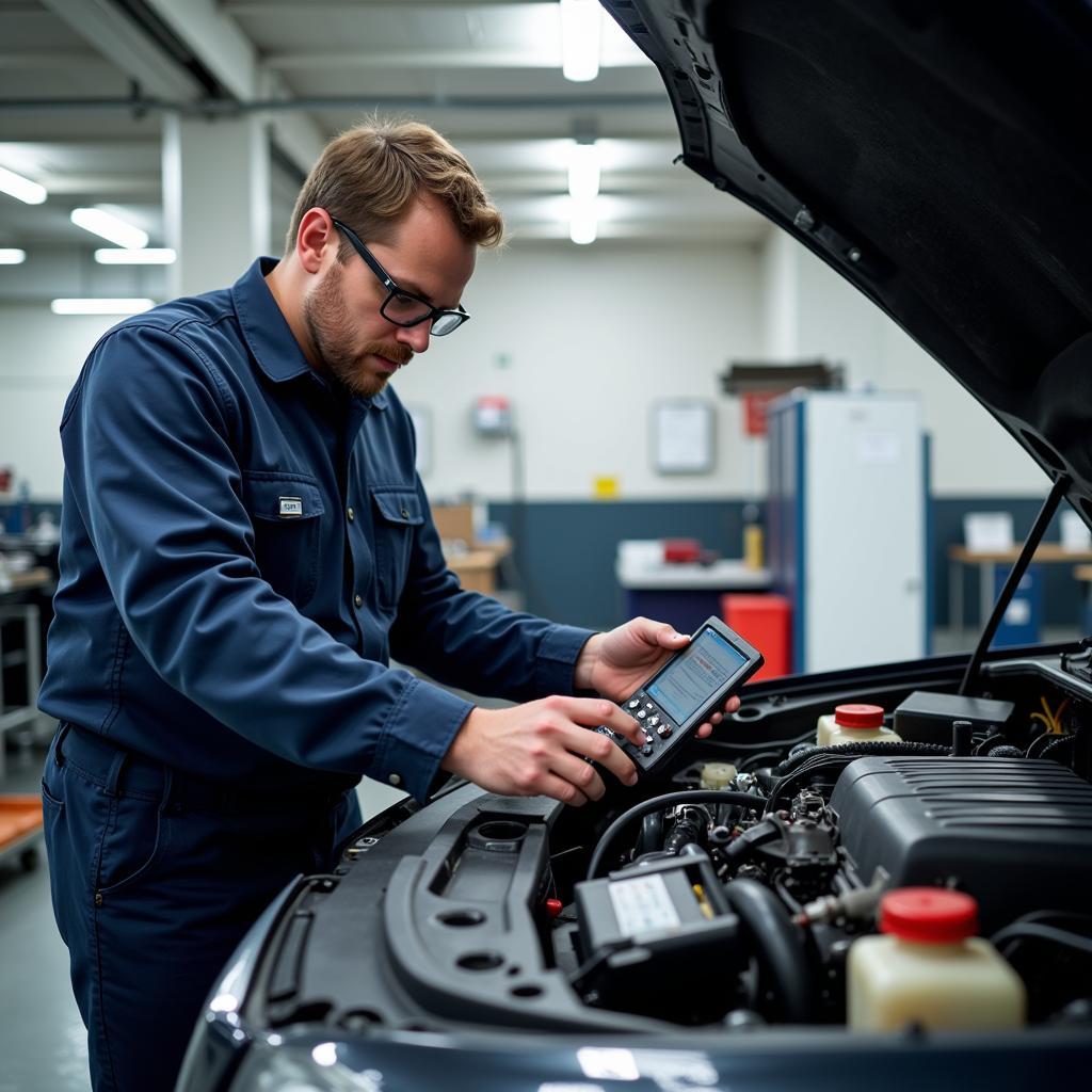 Certified Technician Working on a Car Engine