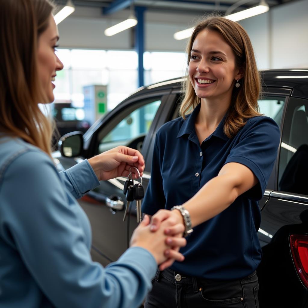 Happy Customer Receiving Car Keys at Archie's Auto Service