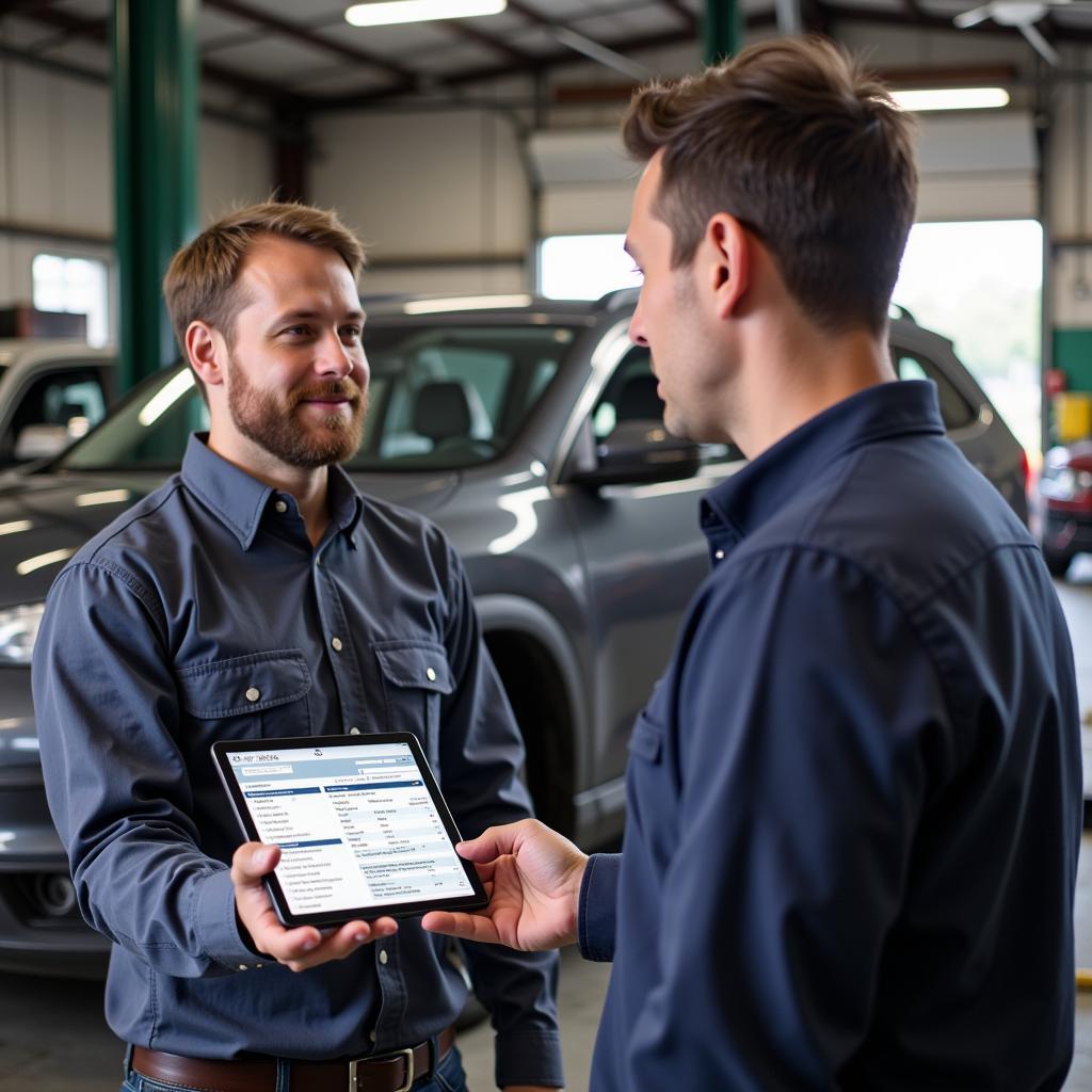 Customer consulting with an auto service advisor in Arkansas