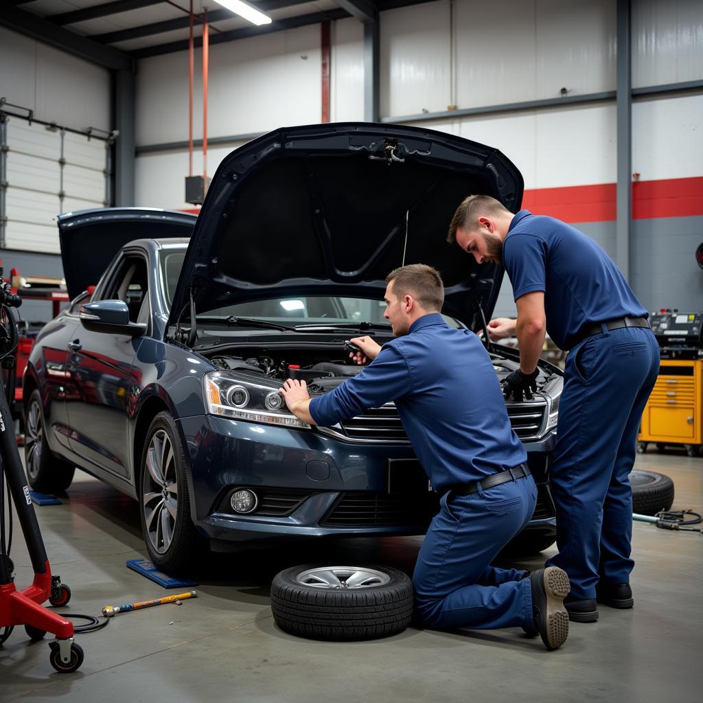 Routine maintenance tasks being performed at an Arvada auto service center