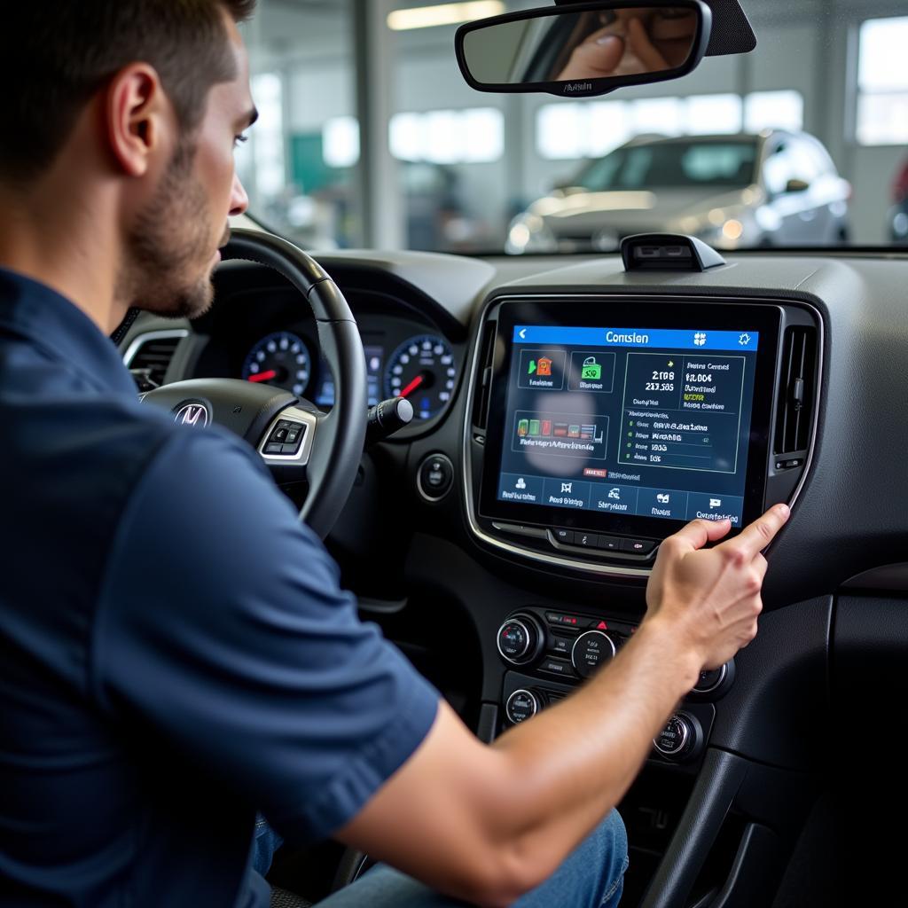 Arvada auto service technician using diagnostic equipment on a car