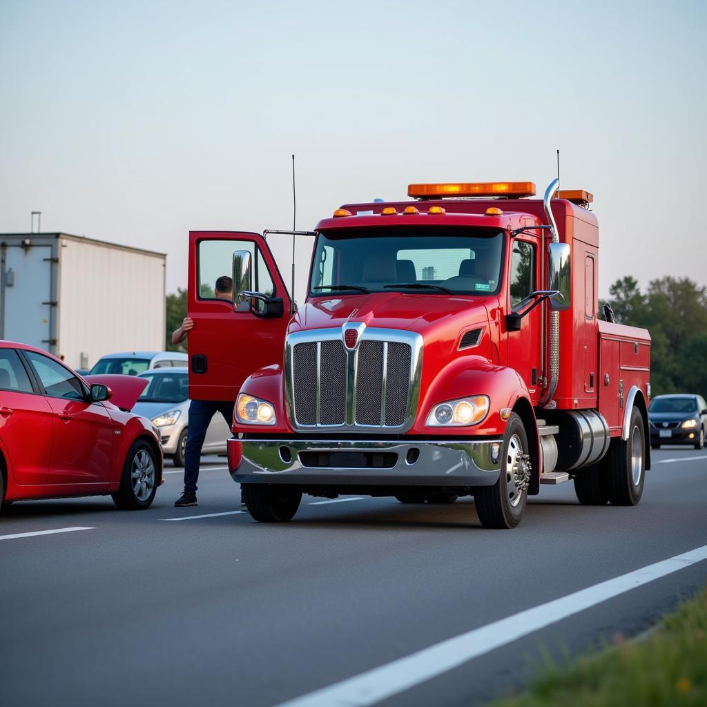 Tow Truck Arriving at the Scene of a Breakdown