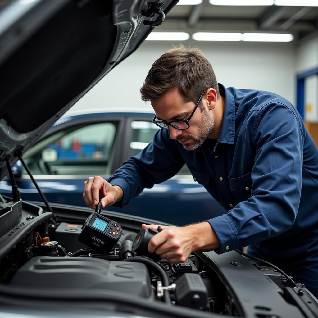 Experienced Ascension Auto Service Technician Performing Engine Diagnostics