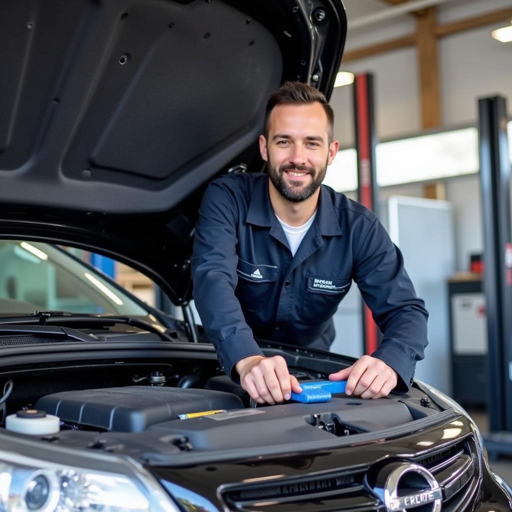 ASE Certified Auto Technician Working on a Car