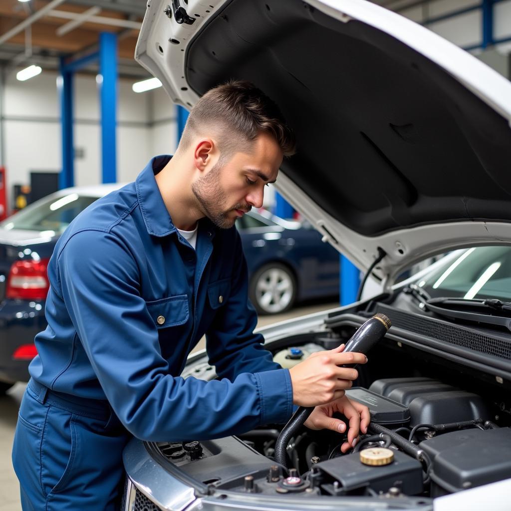 ASE Certified Mechanic Working on a Car