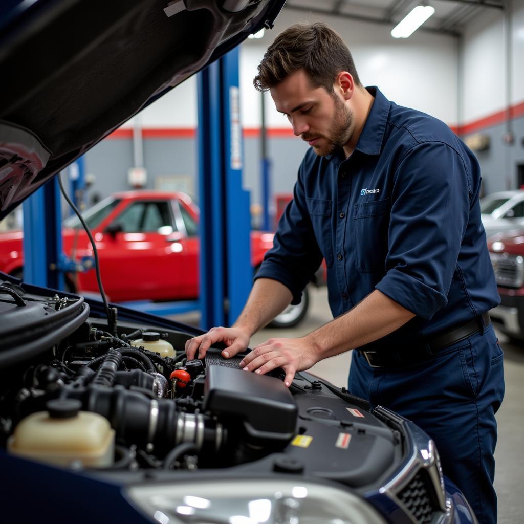 ASE certified mechanic working on a car in Grand Rapids.