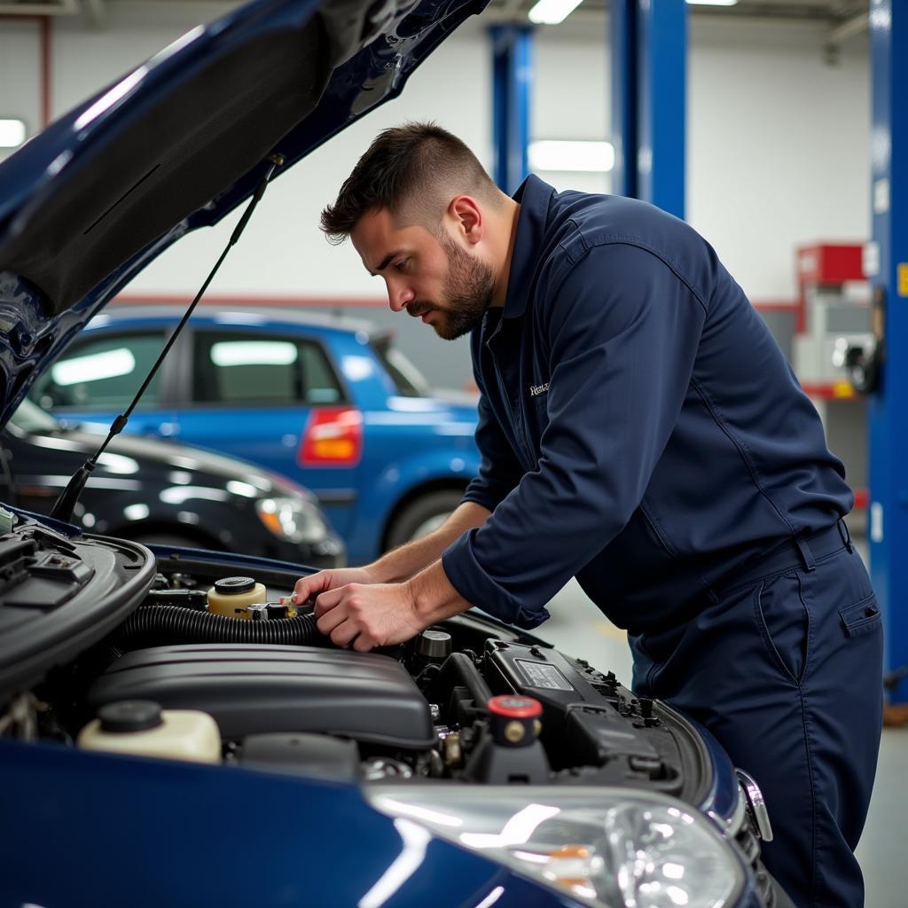 ASE Certified Mechanic Working on a Car