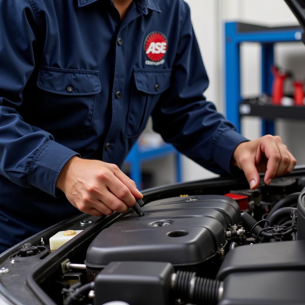 ASE Certified Mechanic Working on a Car