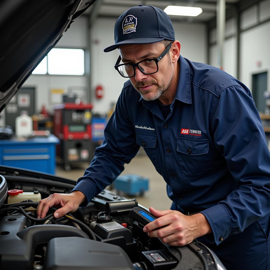 ASE Certified Technician Working on a Car in Mansfield TX