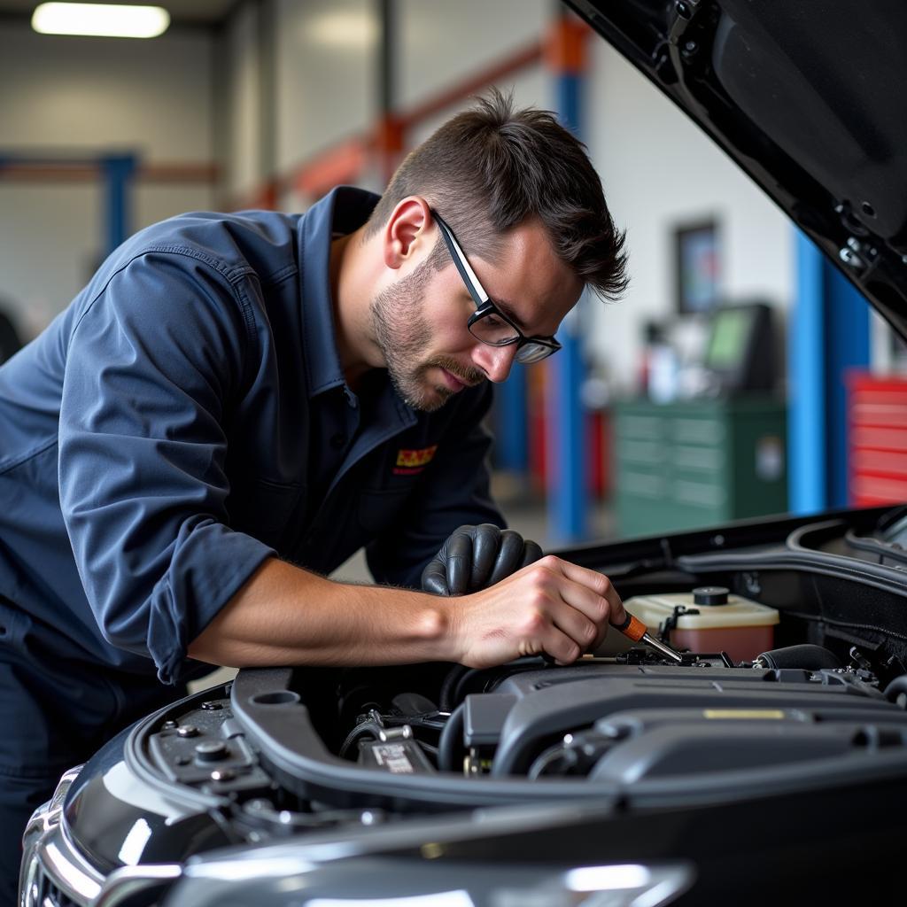 ASE Certified Technician Working on a Car