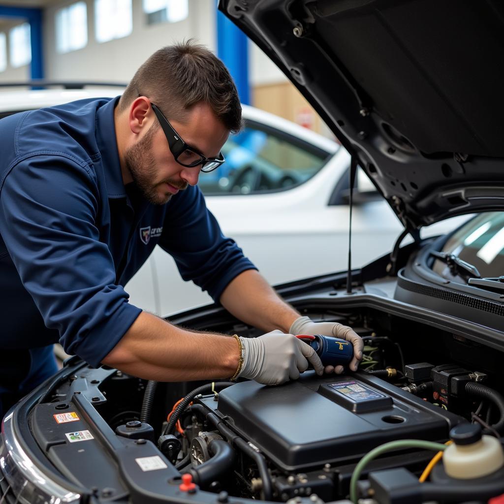 ASE Certified Technician Servicing Car AC