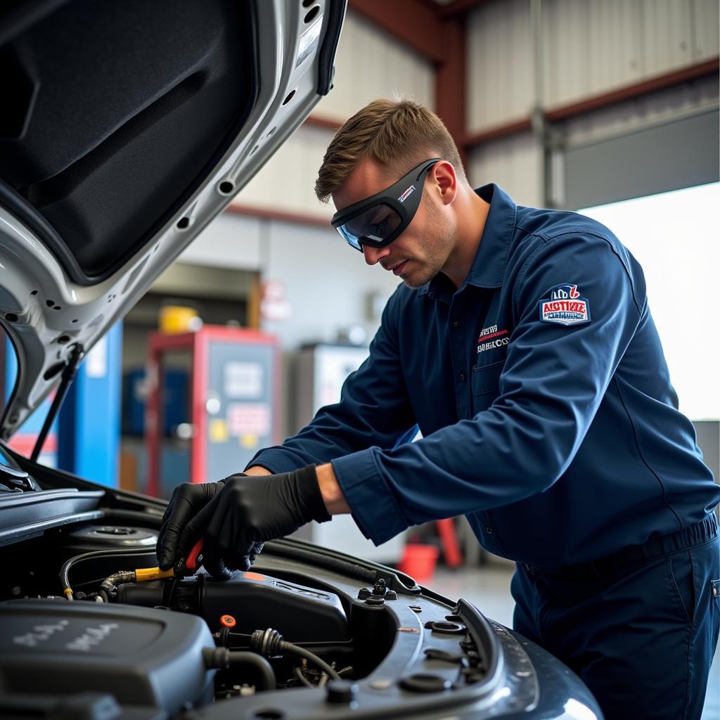 ASE Certified Technician Repairing Car AC