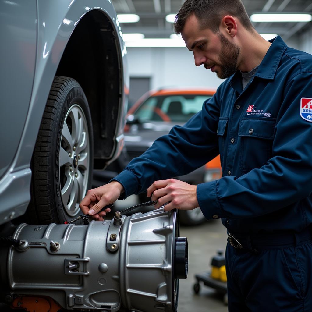 ASE Certified Technician Working on a Transmission