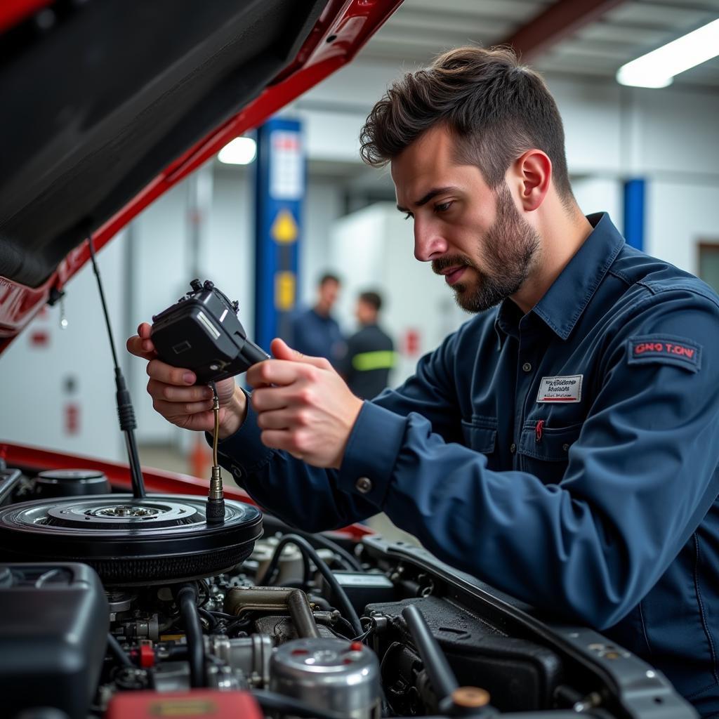 ASE Certified Technician Working on a Truck Engine