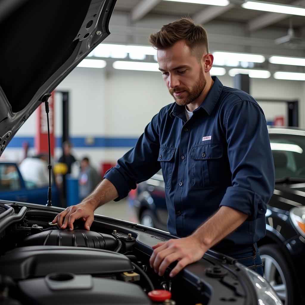 Mechanic Working on a Car in an Ashland Auto Service Center