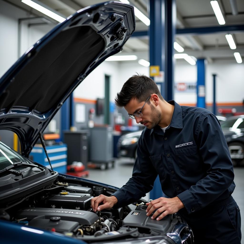 Mechanic Working on a Car in Ashton Auto Service Dublin CA