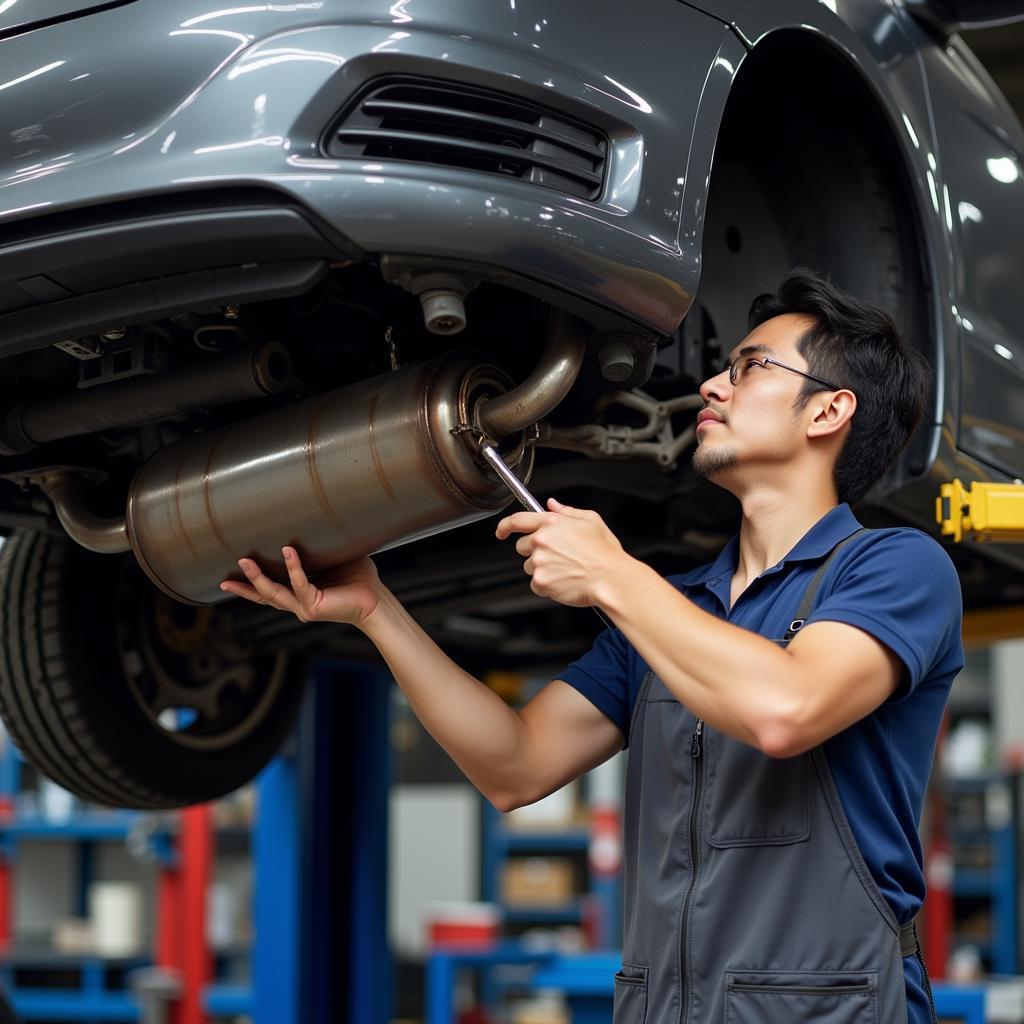 Asian Car Muffler Repair in Progress