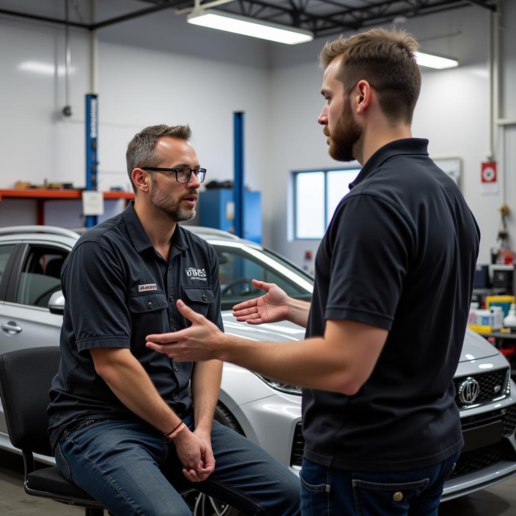 Customer Asking Questions at an Auto Paint Shop