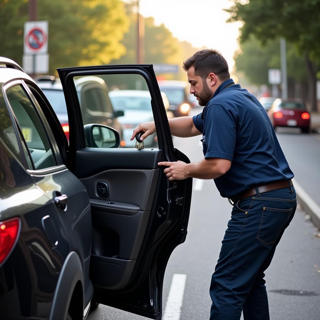 Atlanta Auto Lockout Service Technician Assisting a Driver