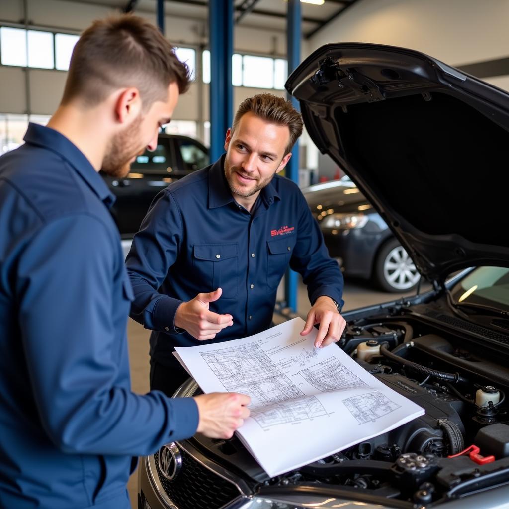 Auckland Mechanic Explaining Car Issues to a Customer