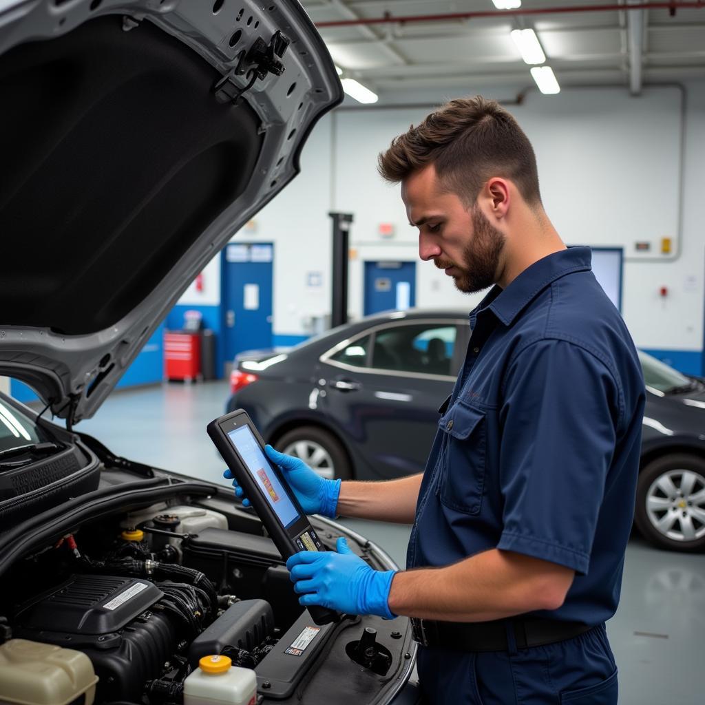 Mechanic Working on a Car in an Audubon Auto Service Shop