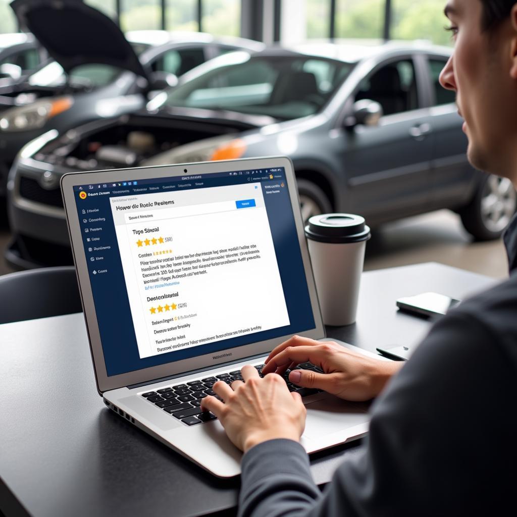 Checking online customer reviews for an auto repair shop in Austin