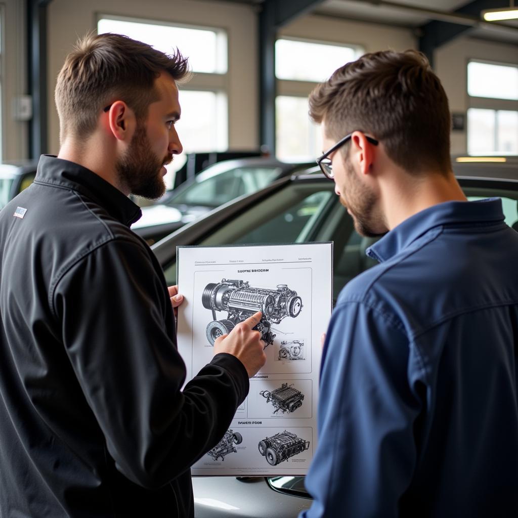 Customer Discussing Car Repair with Mechanic in Austin